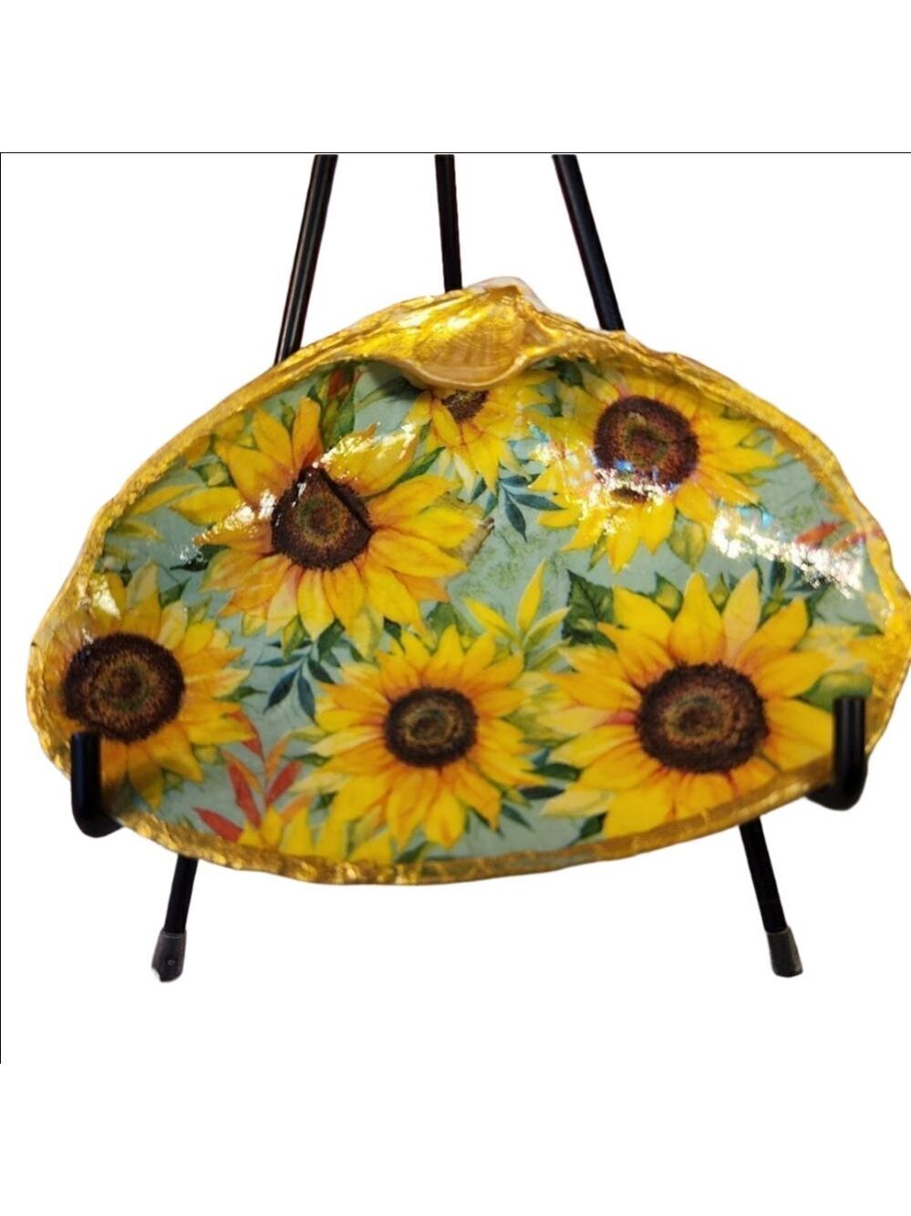DECOUPAGE CLAM SHELL DECOUPAGE SUNFLOWERS TRINKET DISH